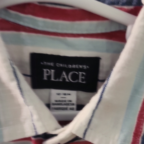 The Children's Place Red and Blue Button Down Shirt Classic Stripes - Picture 2 of 2